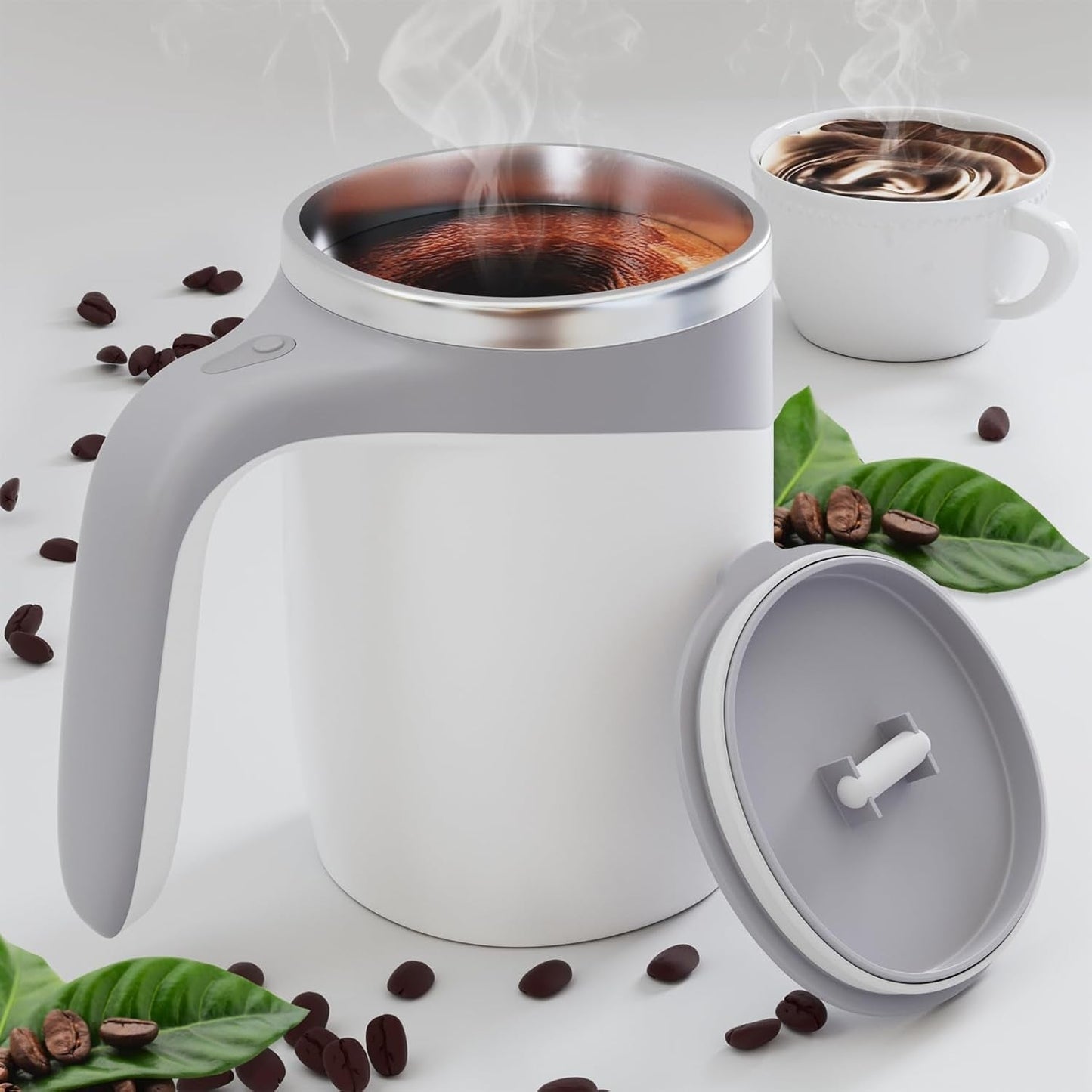 Automatic Magnetic Stirring Coffee Mug, Electric High Speed Mixing Cup Household for Coffee Milk Tea (White)